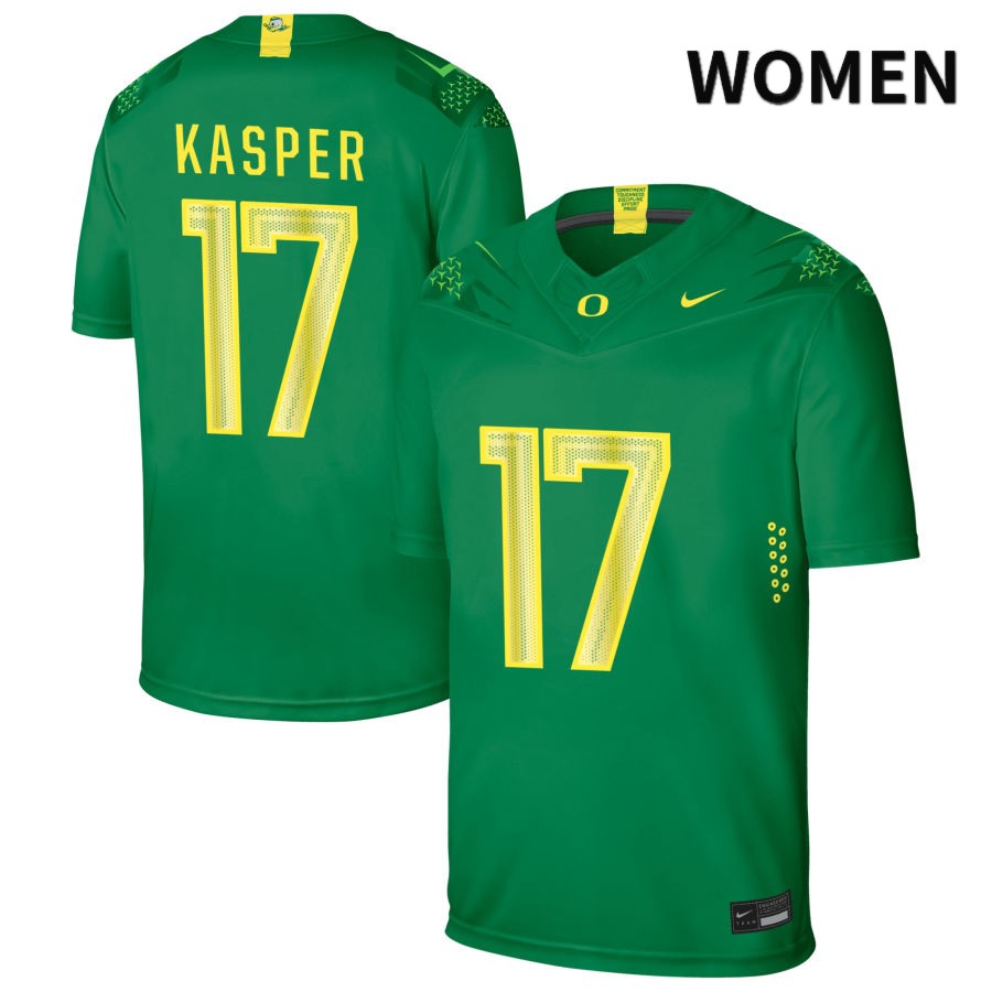 Oregon Ducks Women's #17 Kyler Kasper Football College Authentic Green NIL 2022 Nike Jersey UMU66O8P